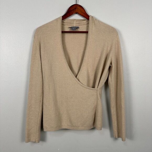 Ann Taylor Sweaters - Ann Taylor Faux Wrap Sweater Pullover Cashmere Tan Womens Size Medium V Neck